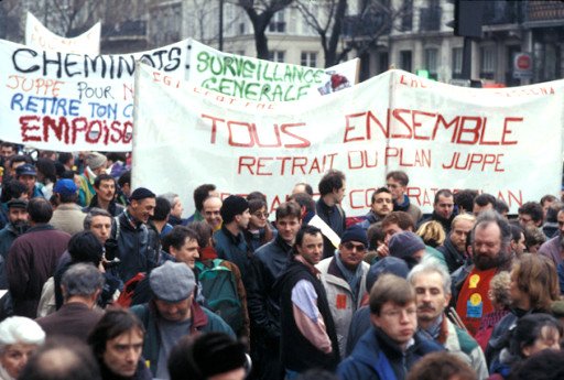 Manifestação em Paris, em 1995, contra a reforma da Previdência.